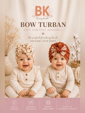 🐰 Bunny Knots Bow Turban Headwraps - Beige Plaid & Rust